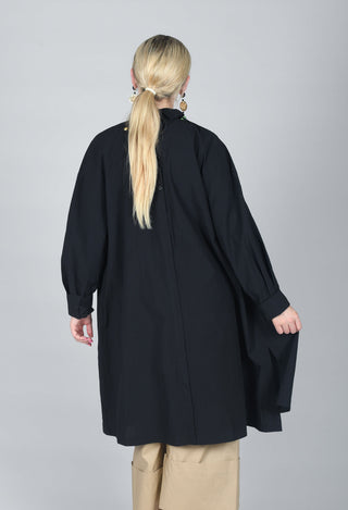 Pleated Neckline Shirt Dress in Black