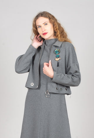 Fleece Cropped Jacket in Grey Marl