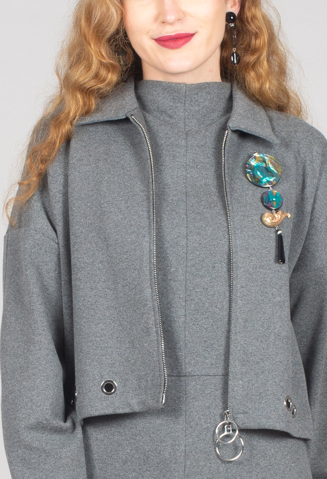 Fleece Cropped Jacket in Grey Marl