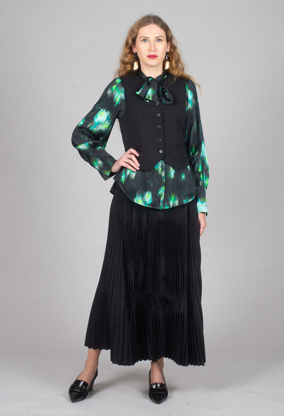 Louise Shirt in Green and Black Print