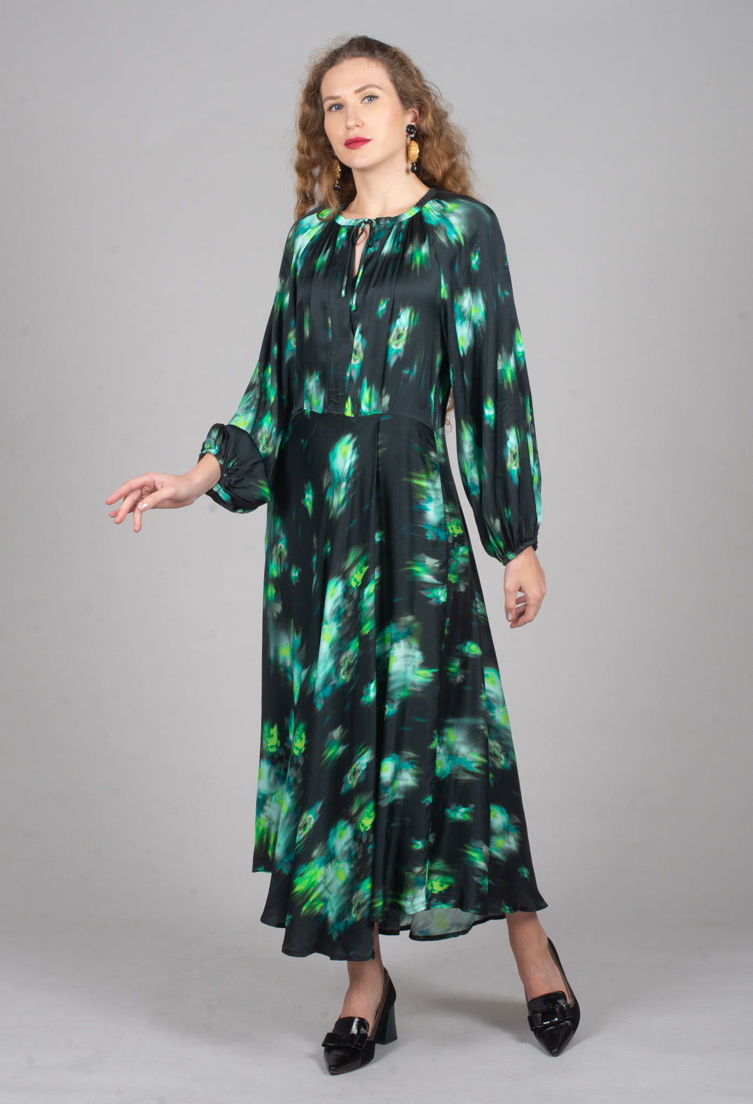 Louise Dress in Green and Black Print