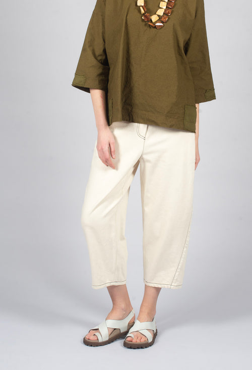 Raw Hemmed Jean Trousers in Off White