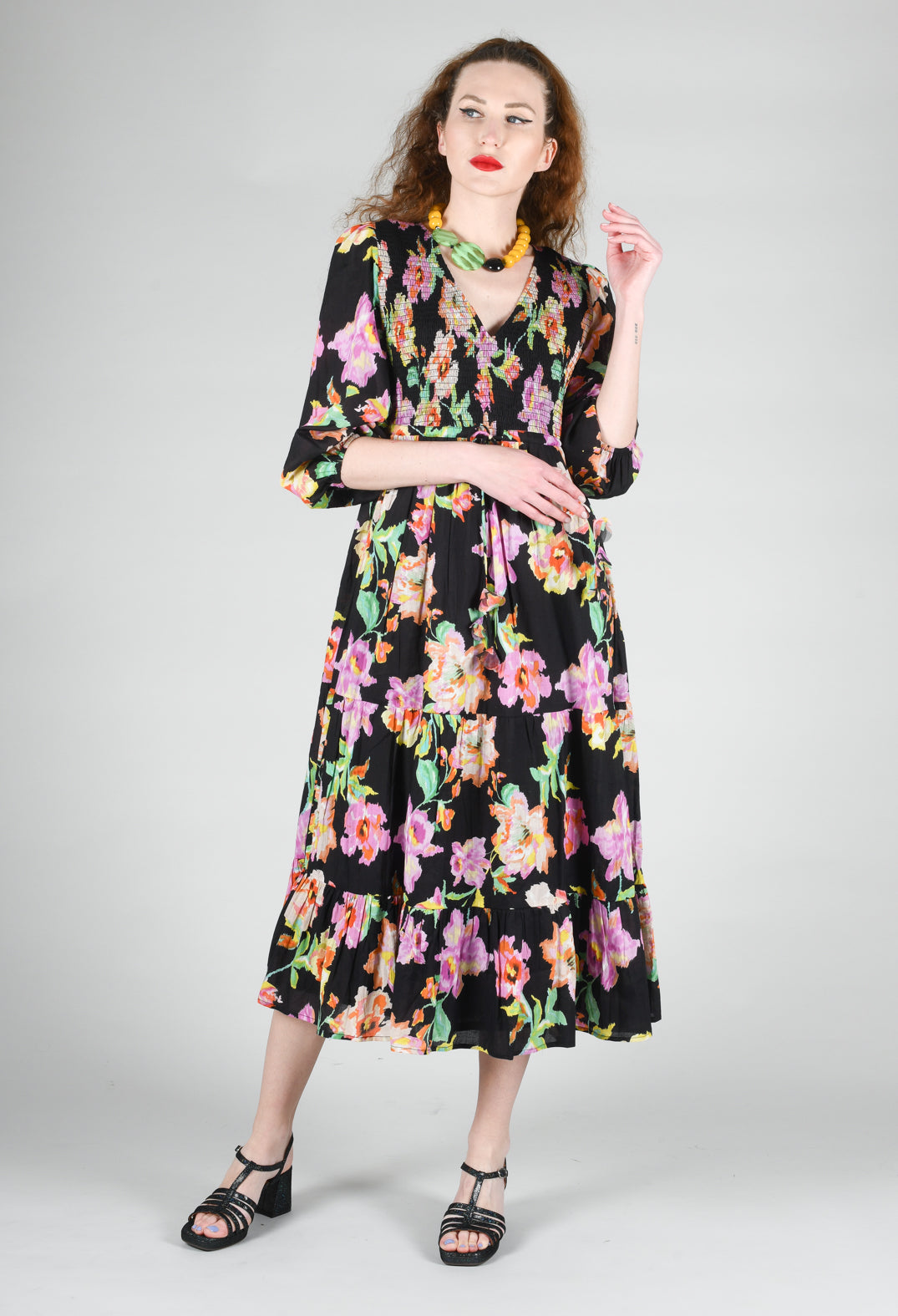 Trapani Dress in Black Floral Print