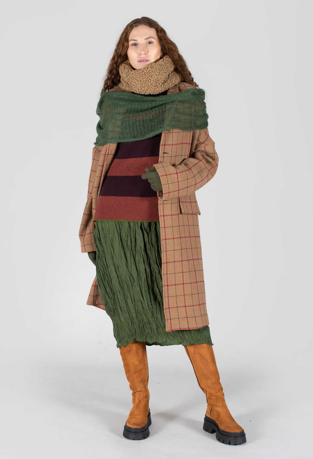 Large Tartan Wool Coat in Cookie