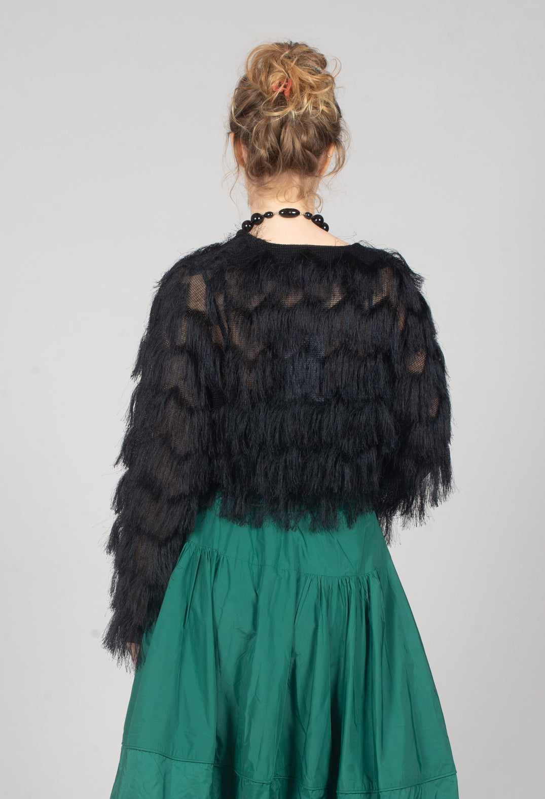 Fringe Cropped Jacket in Nero