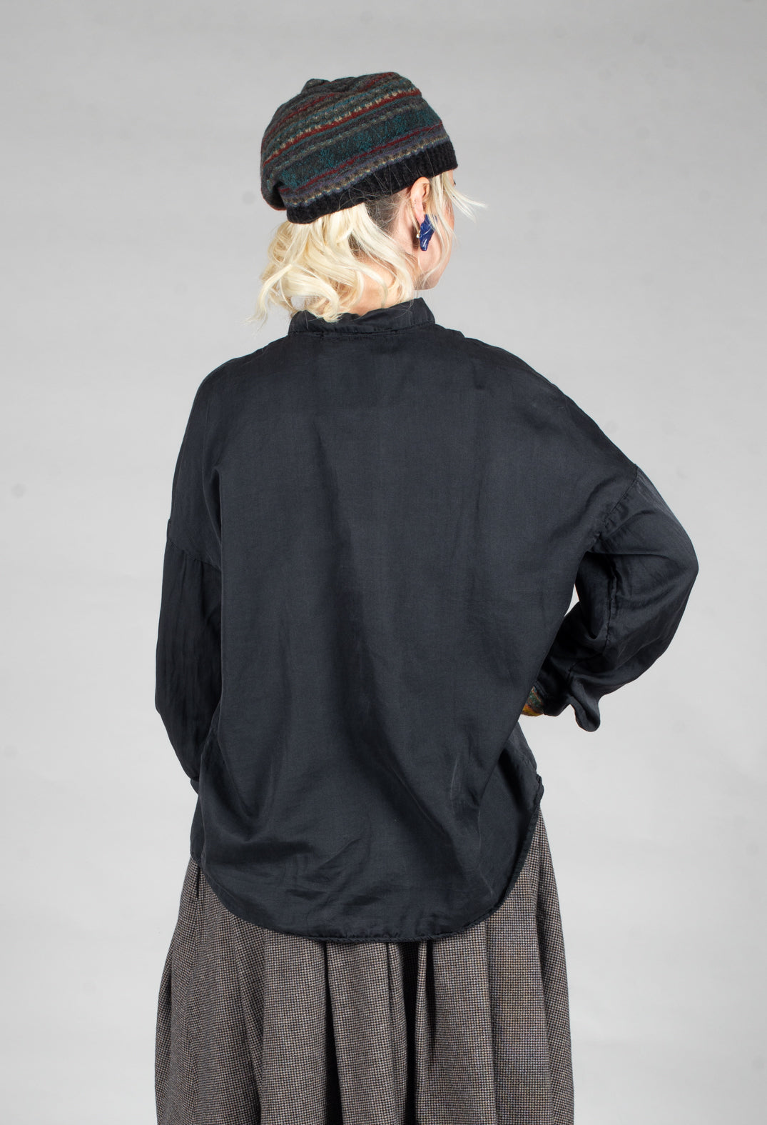 Silk Short Collar Shirt in Slate