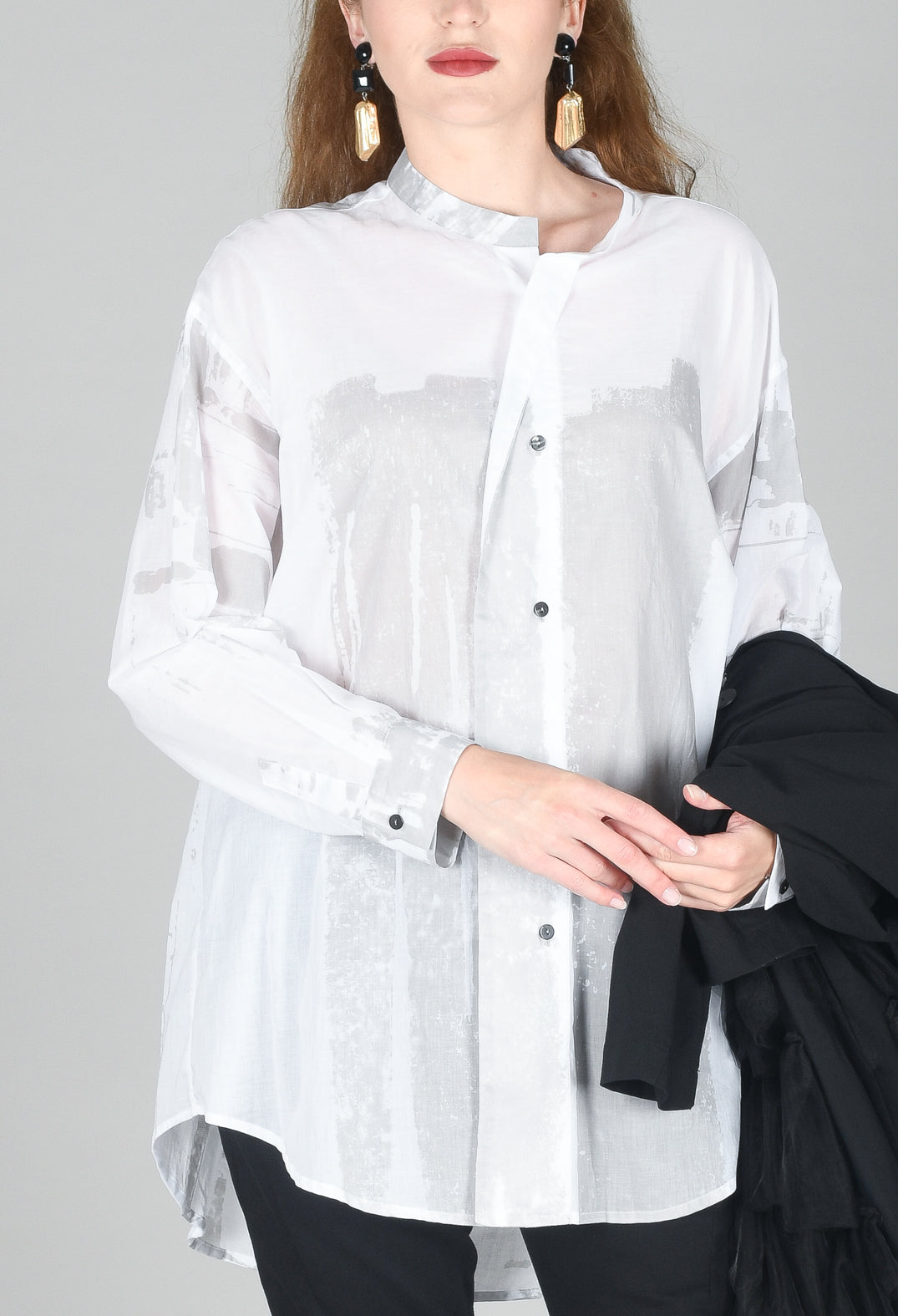 Long Shirt with Print in White