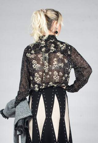 Floral Print Sheer Blouse in Noir