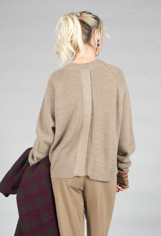 Ribbed Knit Jumper with Feature Pocket in Visone and Camel