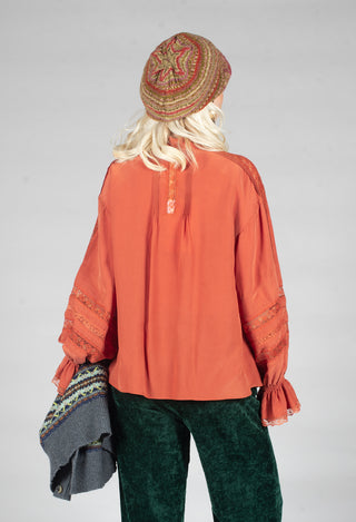 Washed Silk Blend Shirt with Lace in Caramel