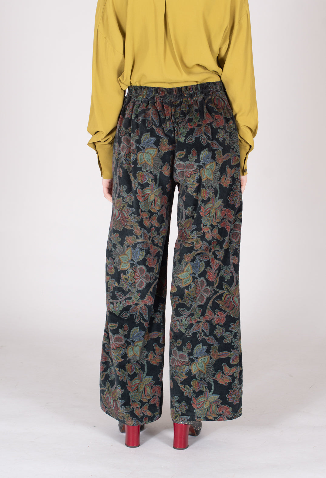 Paisley Print Velvet Trousers in Black