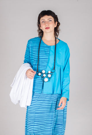 Contrast Sleeve Top in Turquoise with Blue Lines