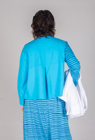 Contrast Sleeve Top in Turquoise with Blue Lines