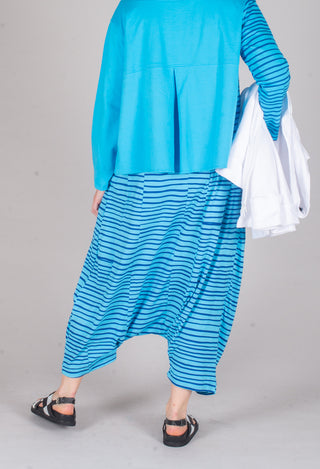 Jersey Drop-Crotch Trousers in Turquoise with Blue Lines