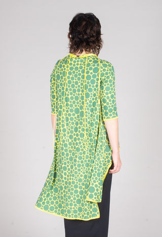 Asymmetrical Jersey Tunic Top in Lime with Green Pois