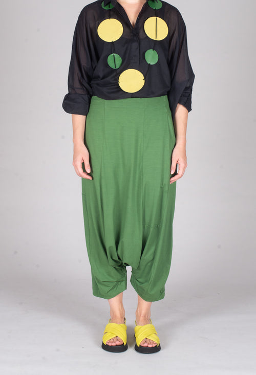 Jersey Drop-Crotch Trousers in Green