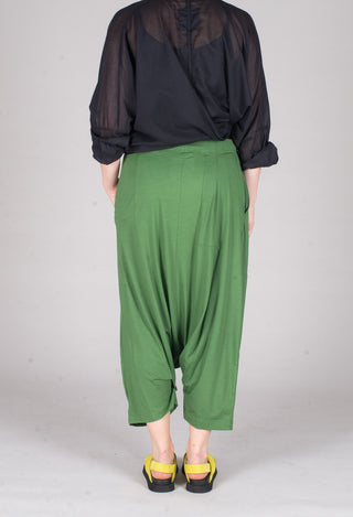 Jersey Drop-Crotch Trousers in Green