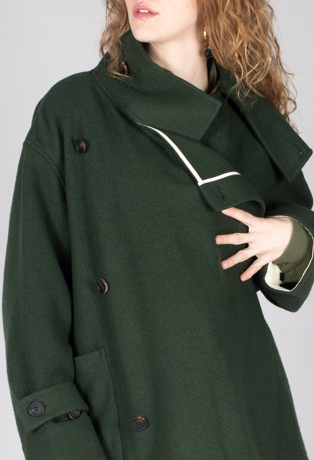 Scarf Collar Coat in Military