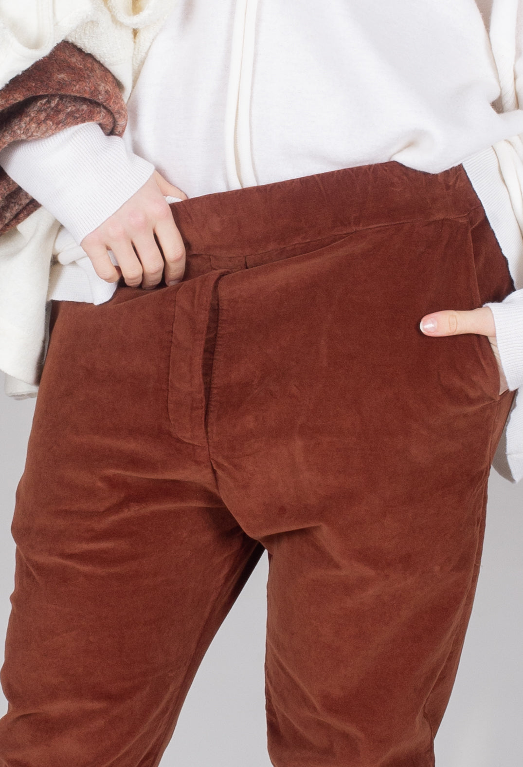 Velvet Slim Trousers in Rust