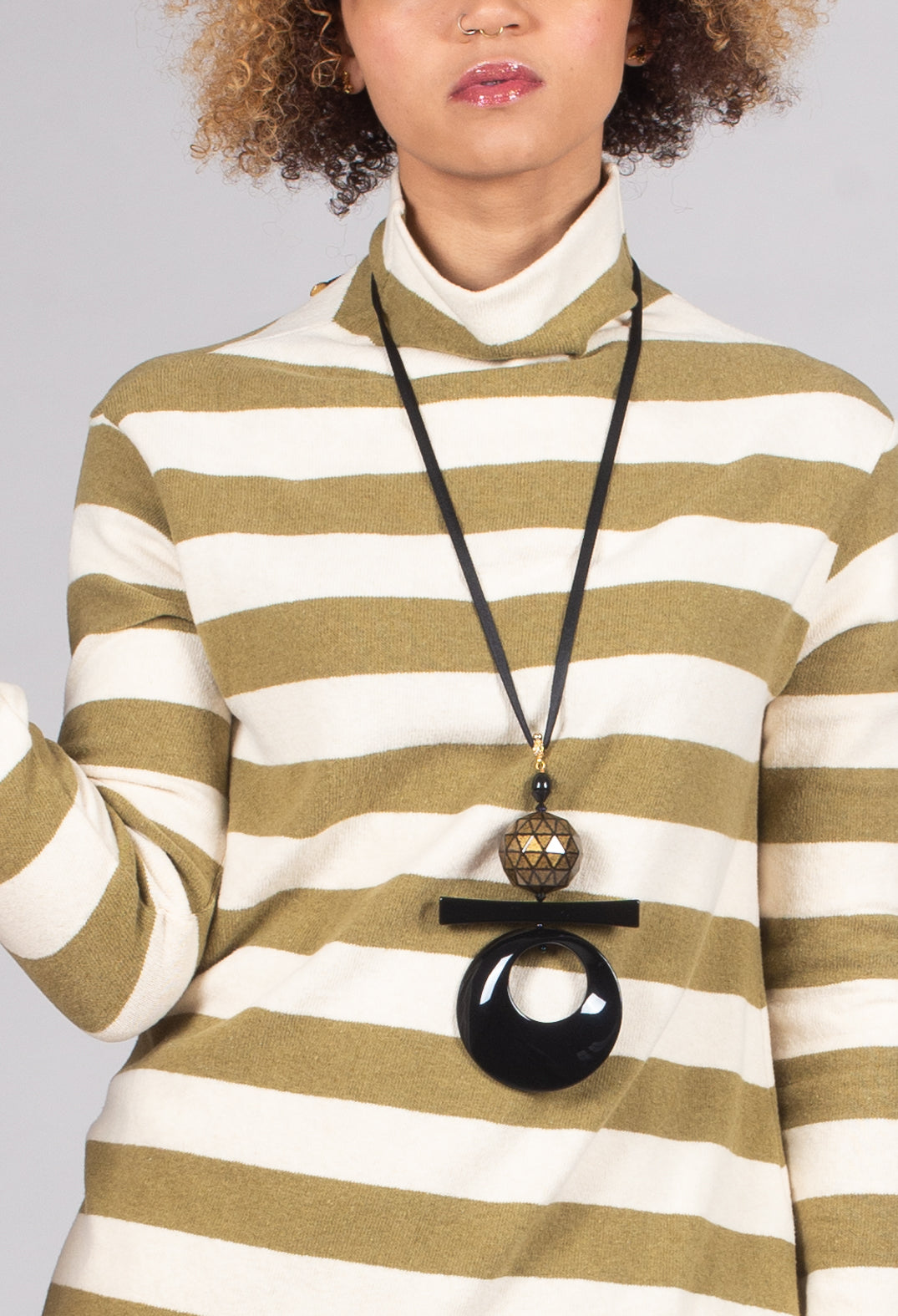 Stripe Roll Neck Jumper in Riga Cedro