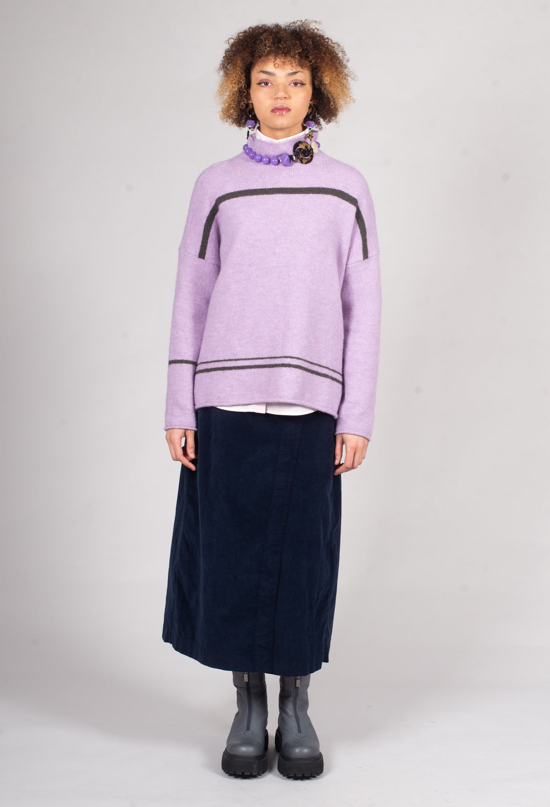 High Neck Stripe Jumper in Lilla