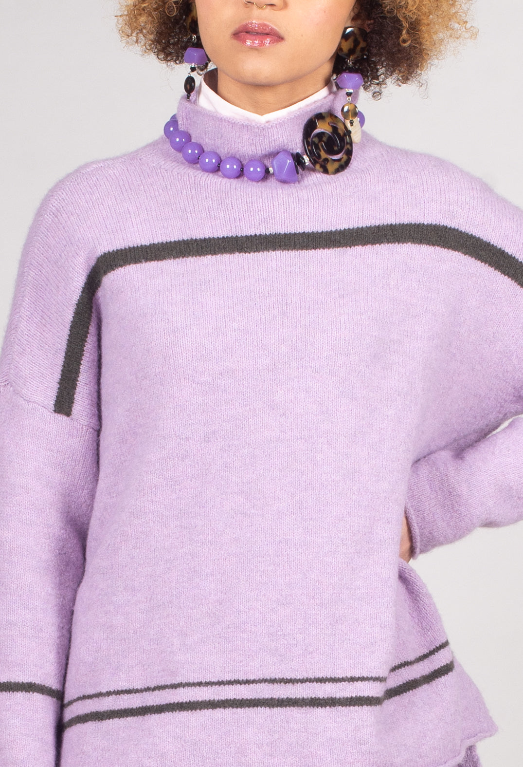 High Neck Stripe Jumper in Lilla