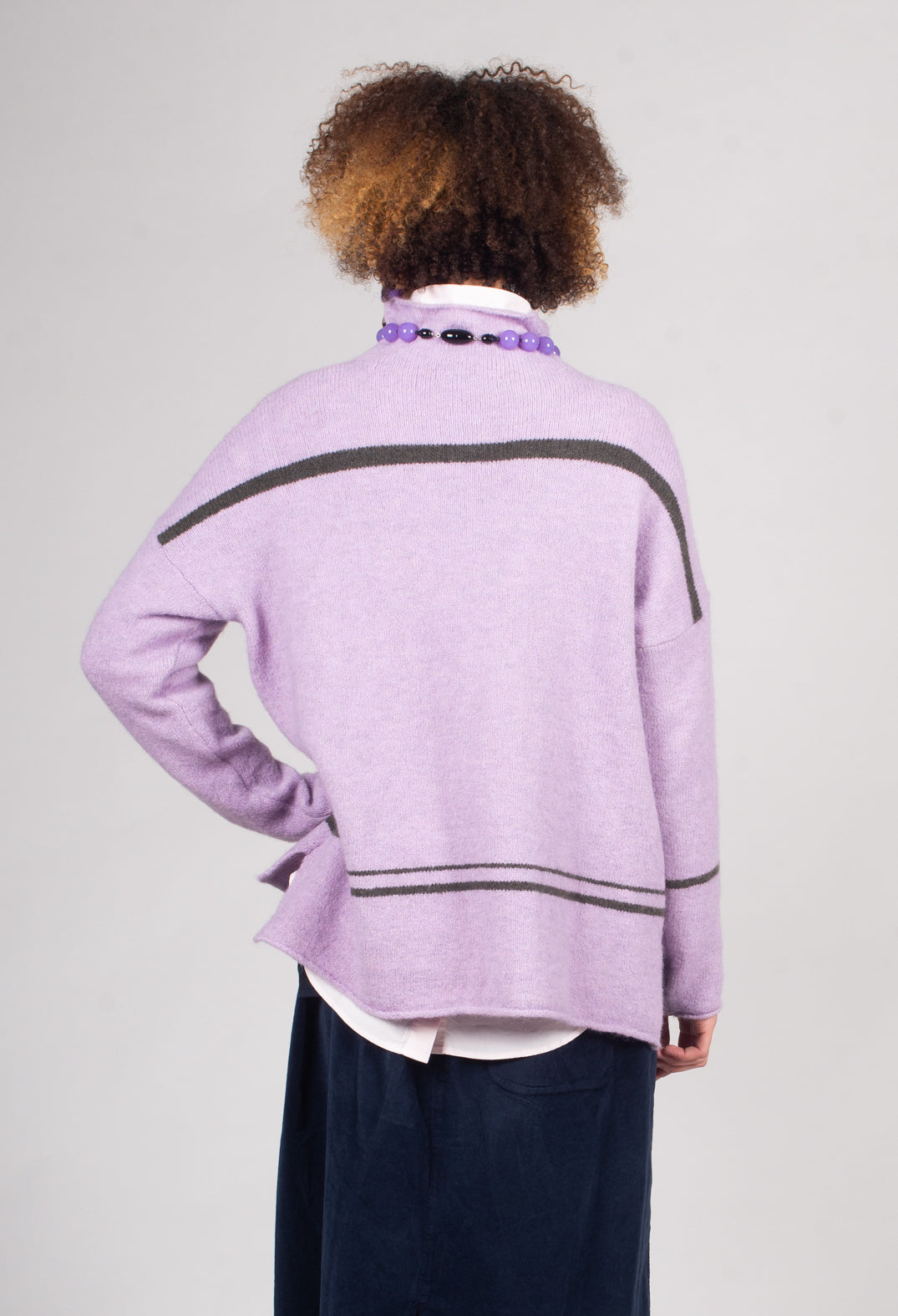 High Neck Stripe Jumper in Lilla