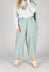 Wide Leg Striped Linen Trousers in Teal