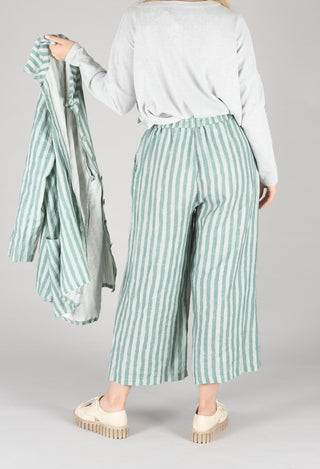 Wide Leg Striped Linen Trousers in Teal