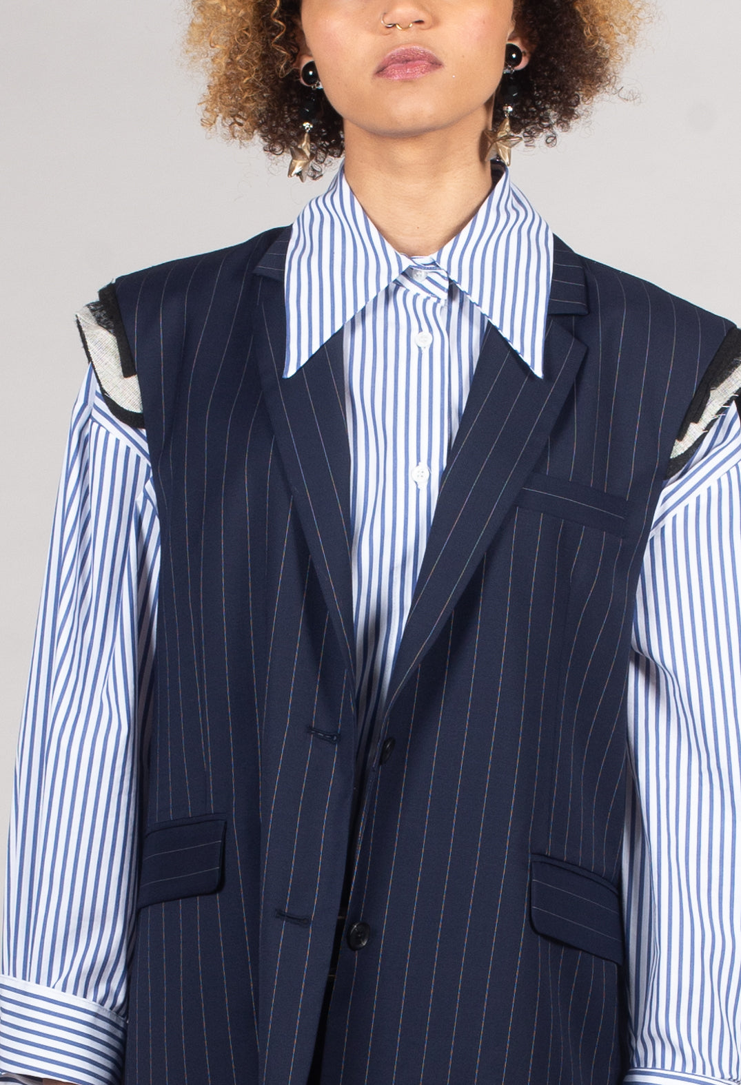 Sleeveless Pinstripe Jacket in Gessato Blue Nights