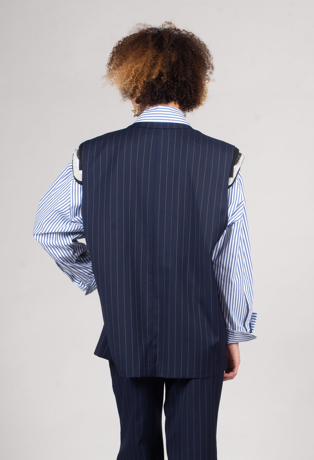 Sleeveless Pinstripe Jacket in Gessato Blue Nights