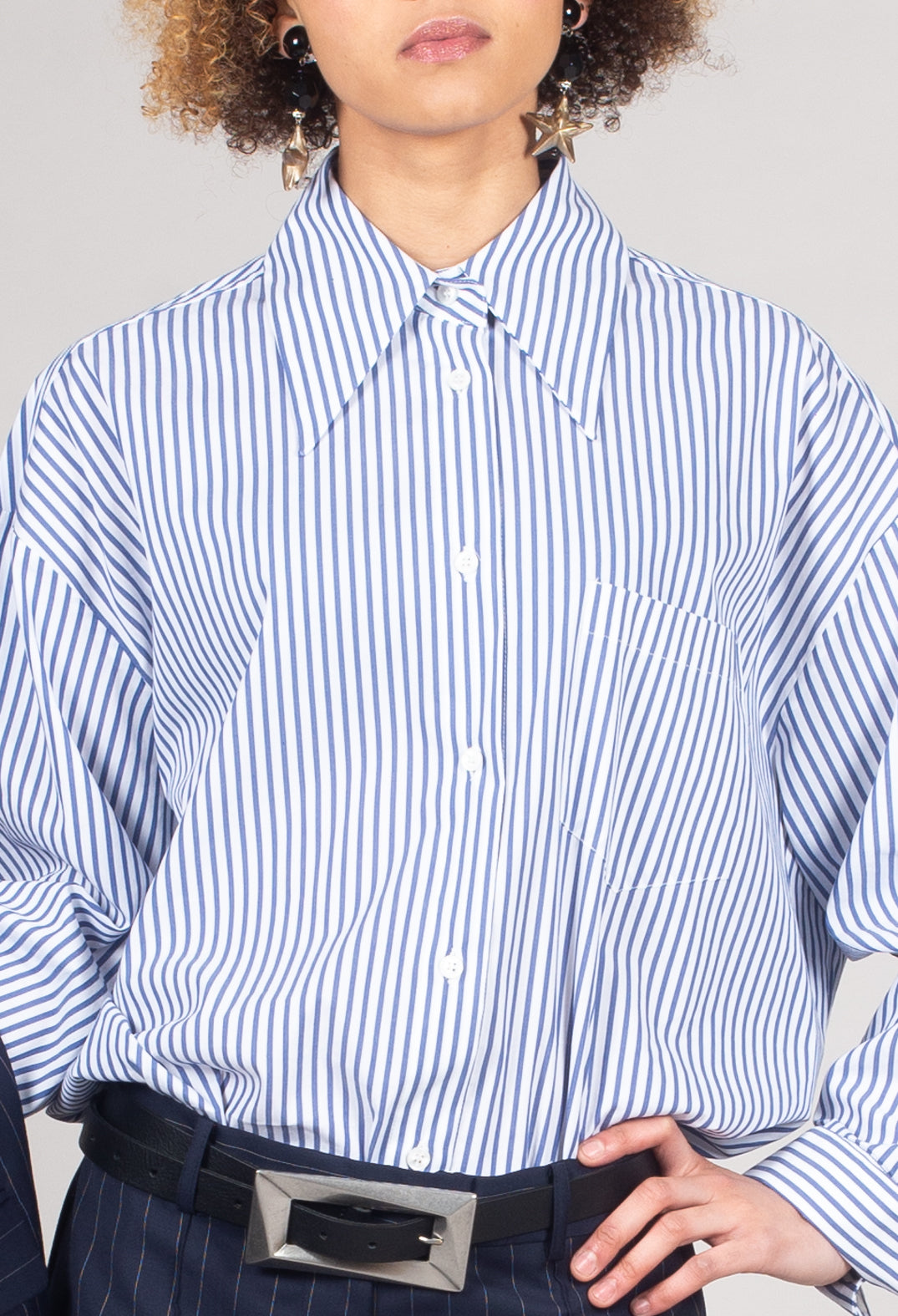 Striped Shirt in Off White and Blue