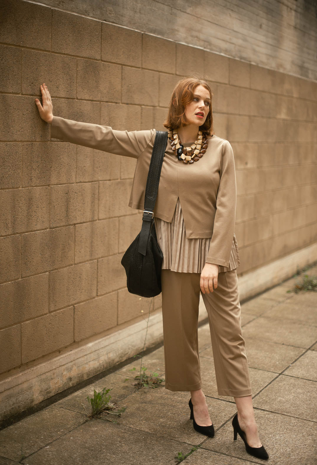 Pleated Top with Overlay in Caramel