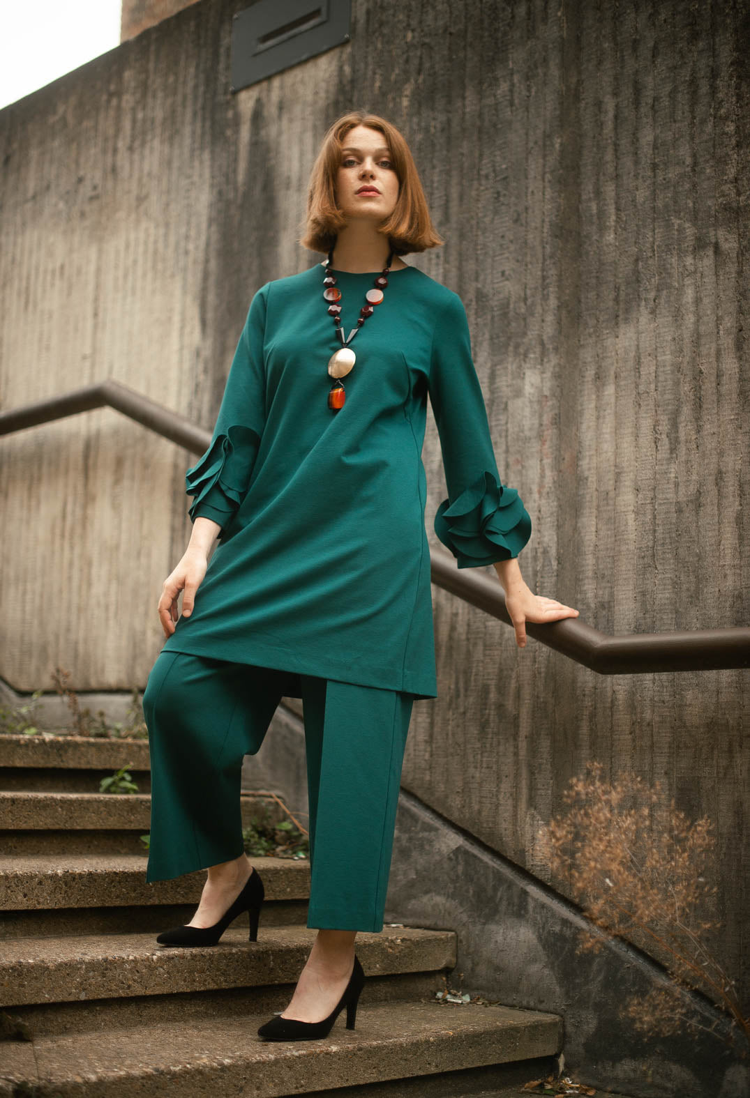 Short Shift Dress with Embellished Sleeves in Ottanio