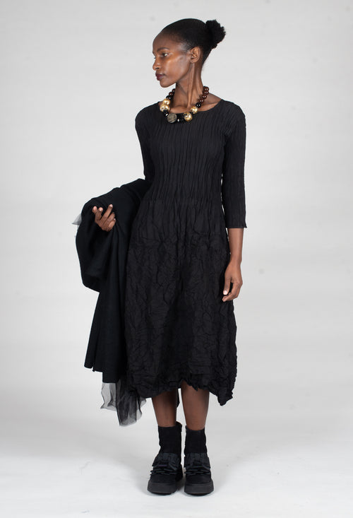 Three Quarter Sleeve Smash Dress in Black