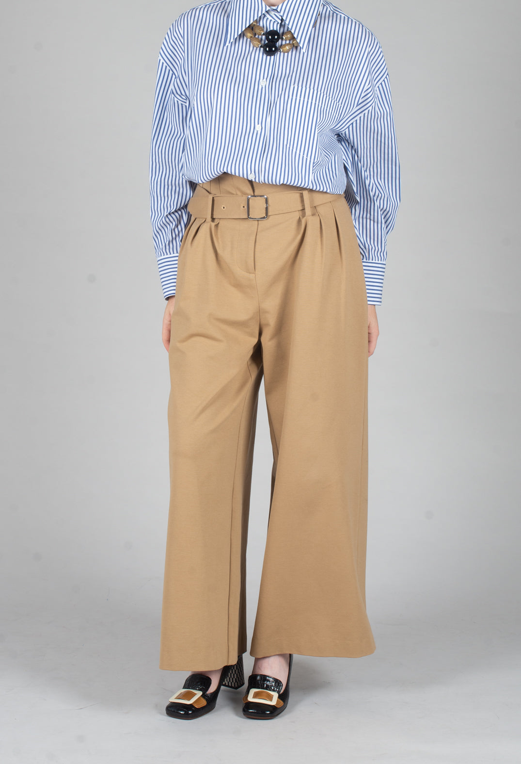 Jersey Wide Leg Trousers with Belt in Camel