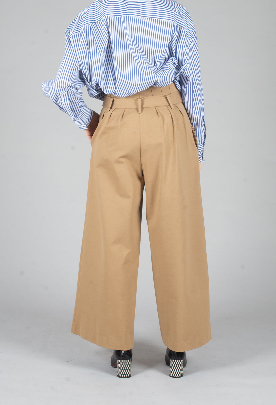 Jersey Wide Leg Trousers with Belt in Camel