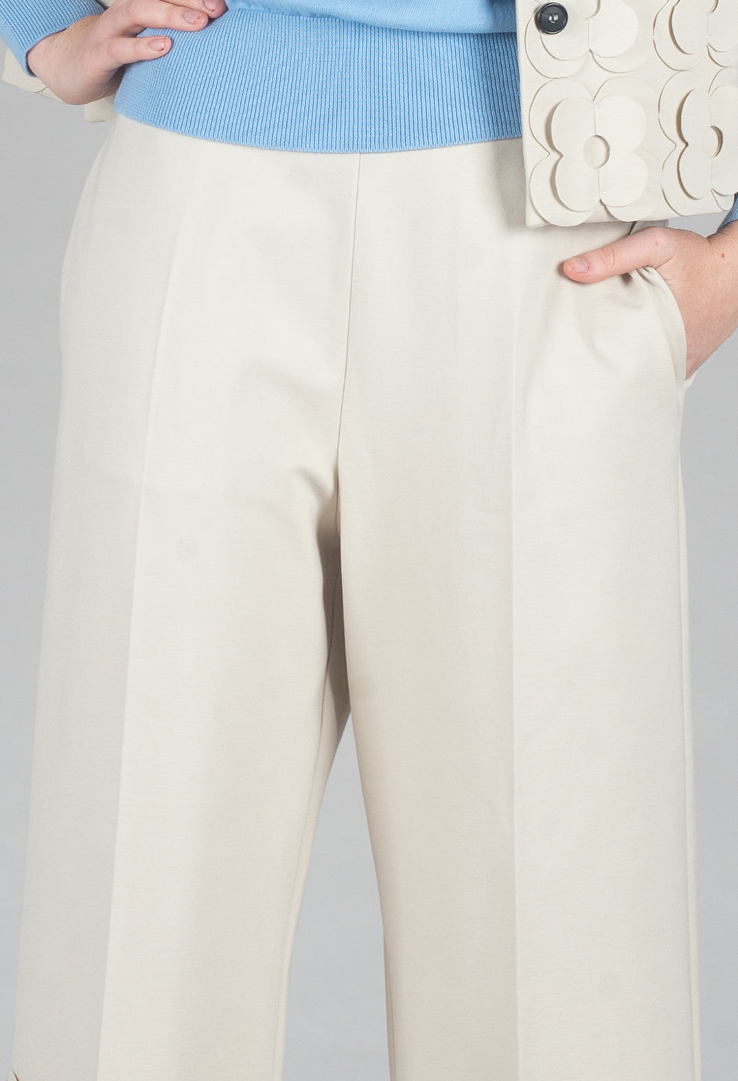 Jersey Trousers with Floral Embellishment in Sandshell