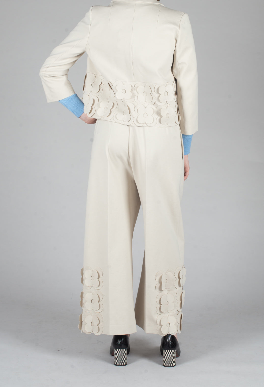 Jersey Trousers with Floral Embellishment in Sandshell