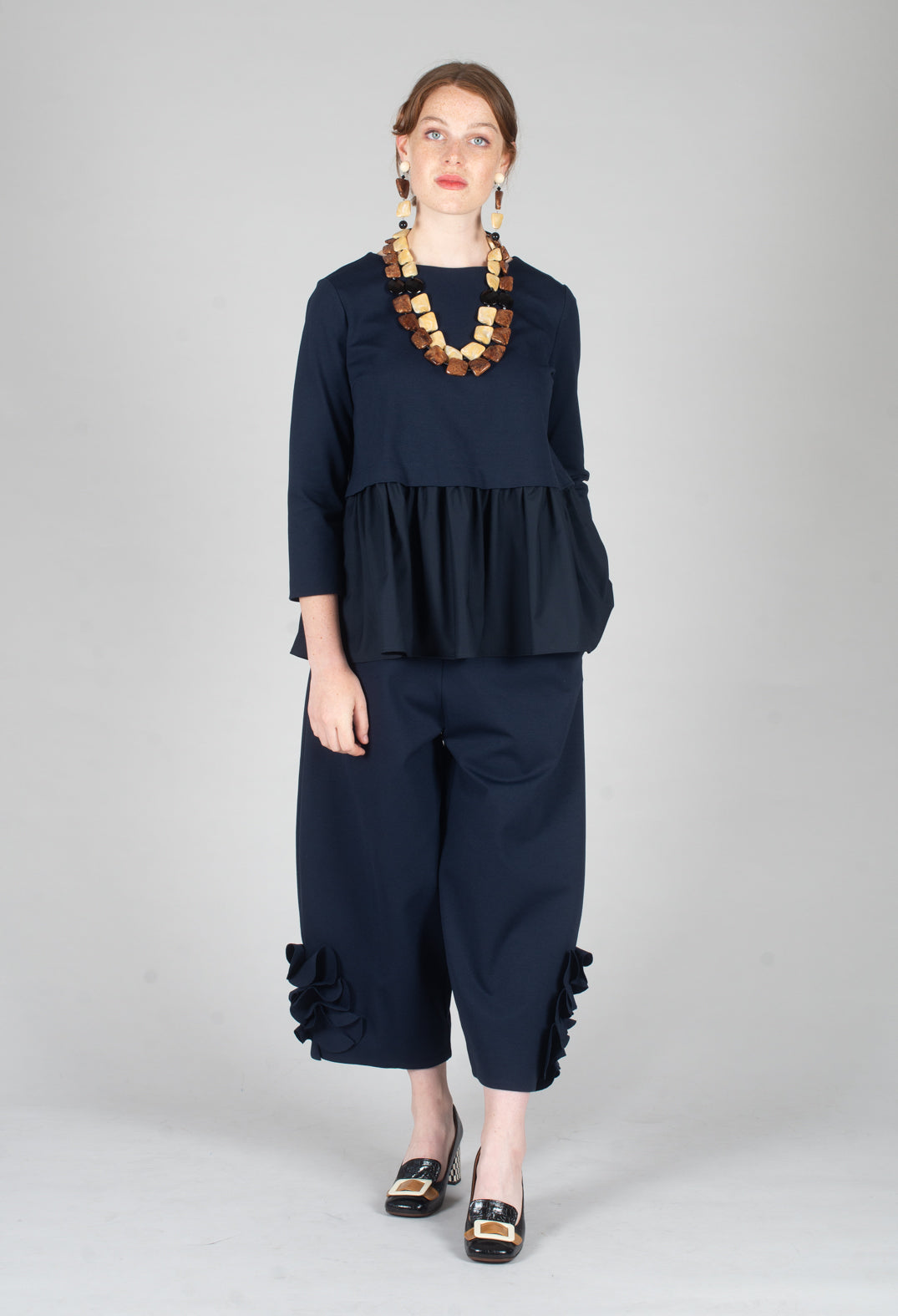 Cropped Trousers with Embellishment Detail in Blue Nights