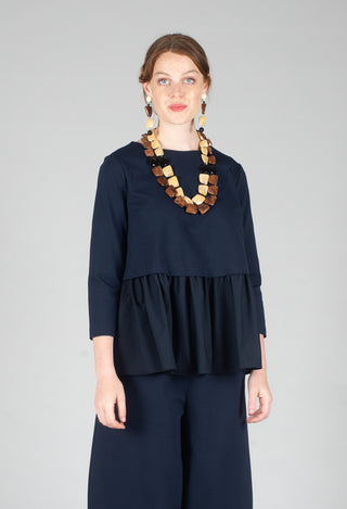 Jersey Top with Peplum Hem in Blue Nights and Dark Navy