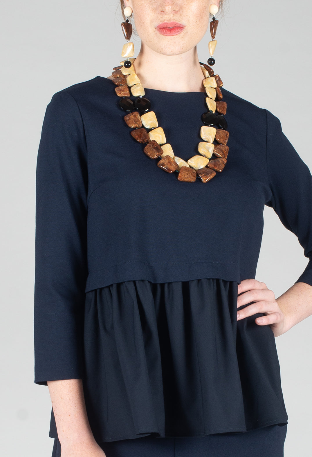 Jersey Top with Peplum Hem in Blue Nights and Dark Navy