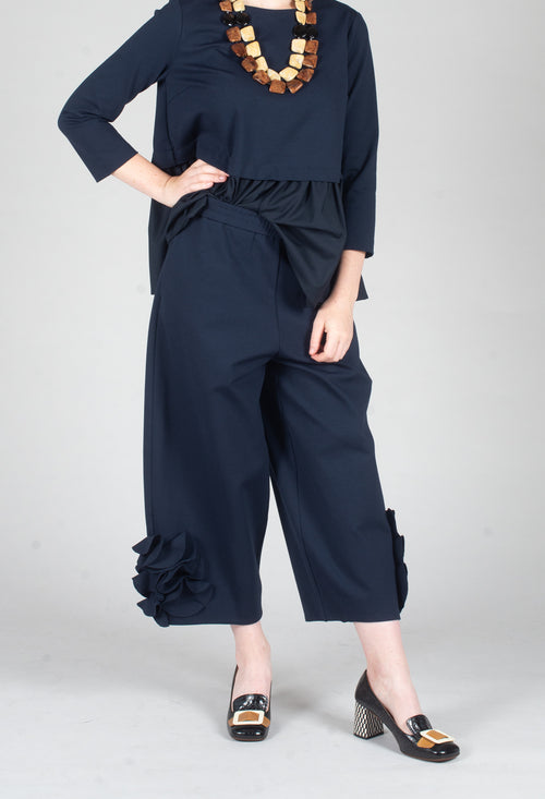 Cropped Trousers with Embellishment Detail in Blue Nights