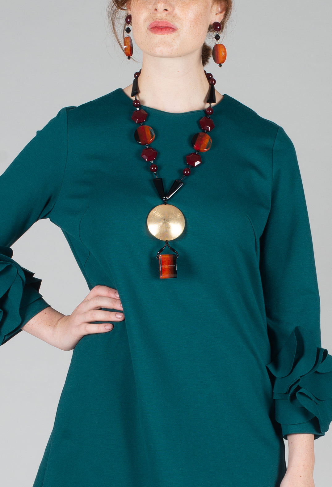 Short Shift Dress with Embellished Sleeves in Ottanio