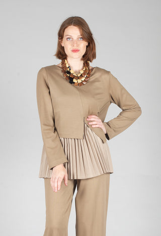 Pleated Top with Overlay in Caramel