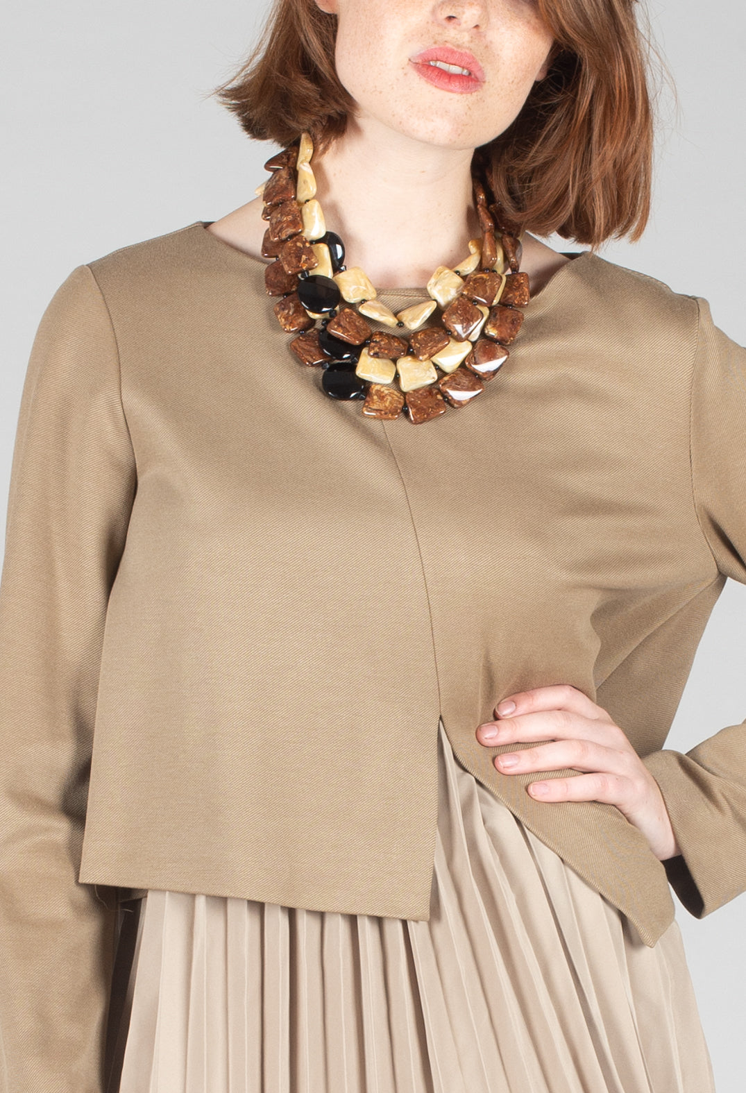 Pleated Top with Overlay in Caramel