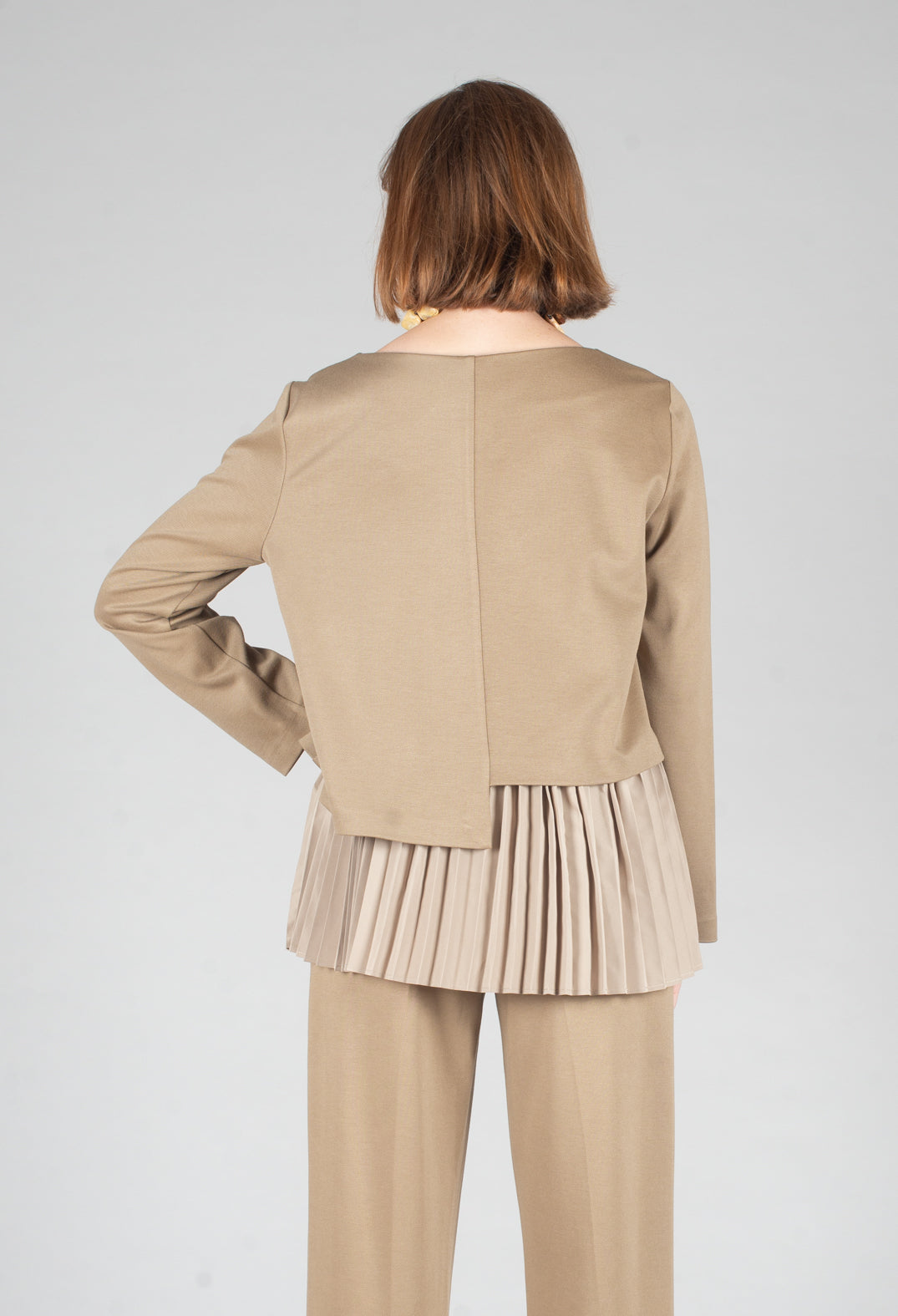 Pleated Top with Overlay in Caramel