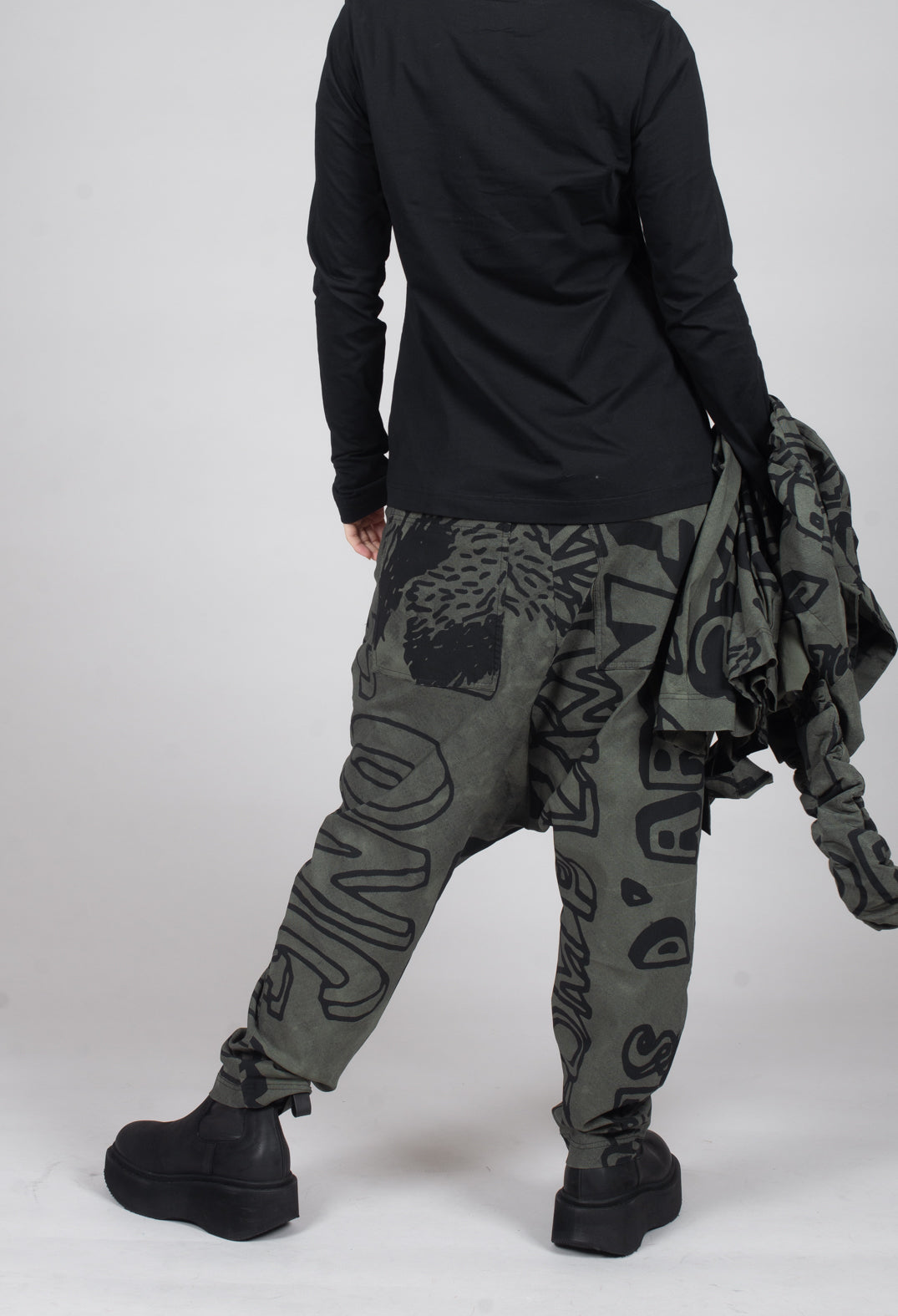 Drop Crotch Trousers with Tapered Leg in Camp Big Print