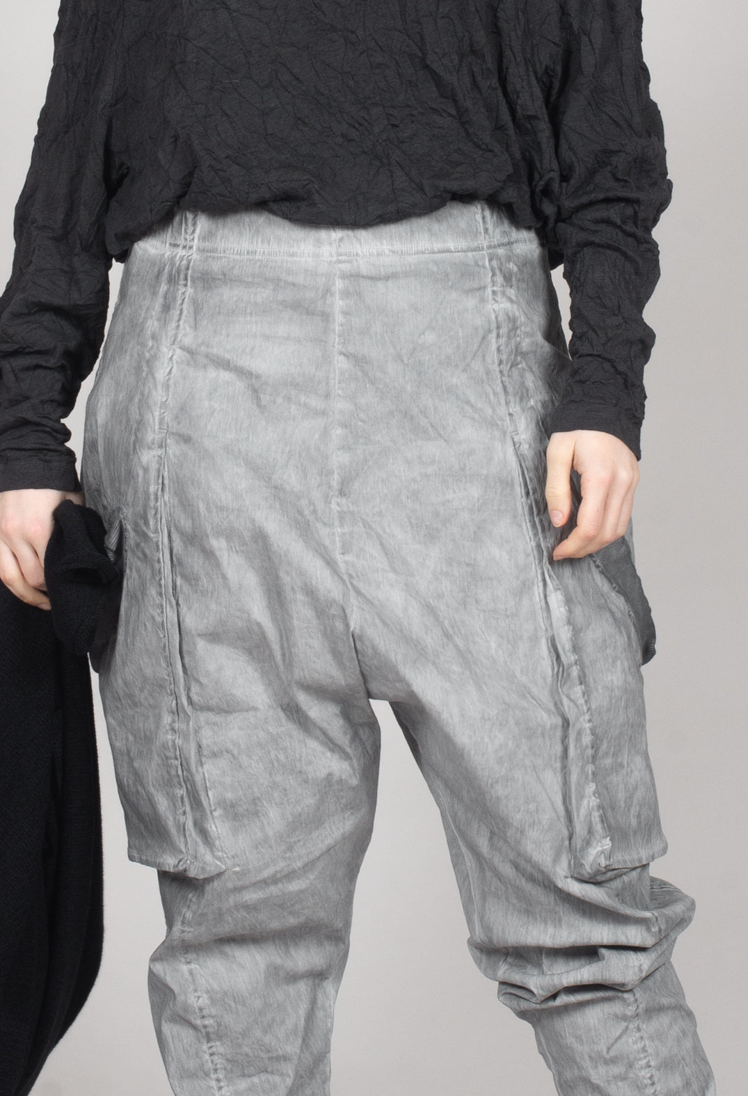 Skinny Trousers with Bleached Stitching in Pencil Cloud