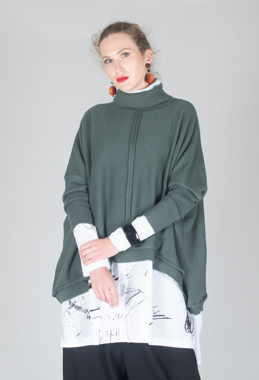 Panelled Knit Jumper in Green